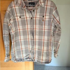Carhartt Gray and Orange Plaid Shirt